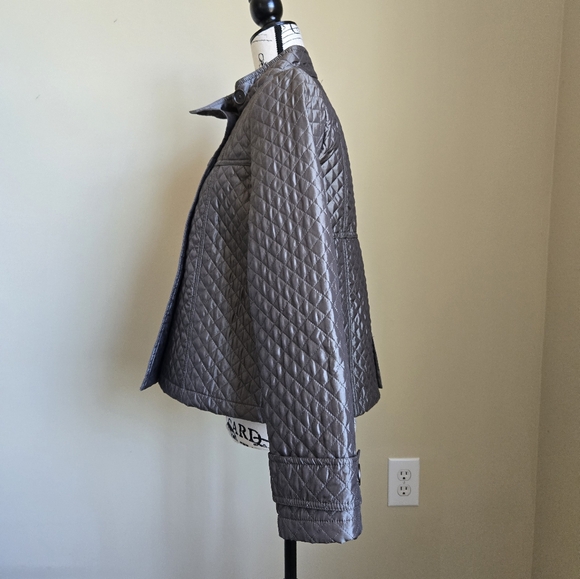 Elena Solano quilted jacket gray metallic button front womens M - Picture 5 of 11